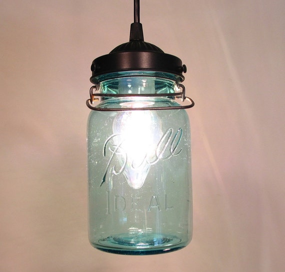 Jar PENDANT BLUE Canning vintage lampgoods chandelier canning  Vintage Created NEW jar BALL by