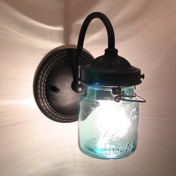 Vintage Blue EXTERIOR Canning Jar SCONCE Created New