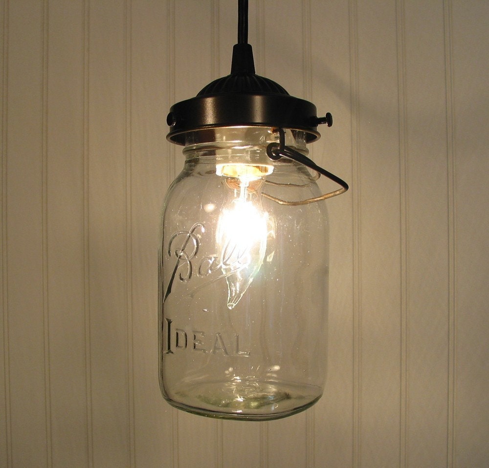 Mason Jar PENDANT Light with Vintage Quart Jar by LampGoods