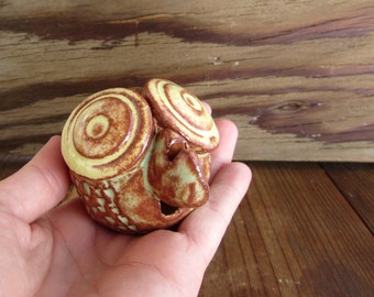 Stoneware Owl Whistle, miniature pottery art
