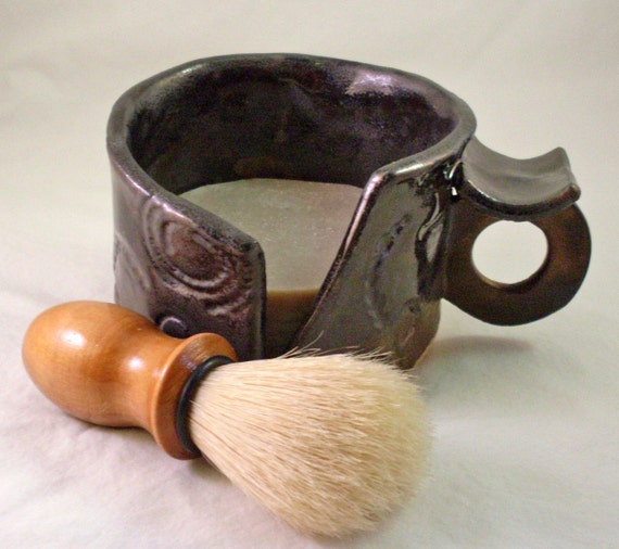 Shaving Soap Mug and Brush hand made olive oil soap with