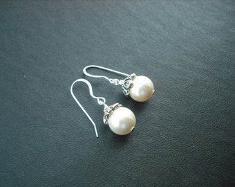 bridesmaids gift, wedding gift, romantic pearl earrings - sterling silver ear wires