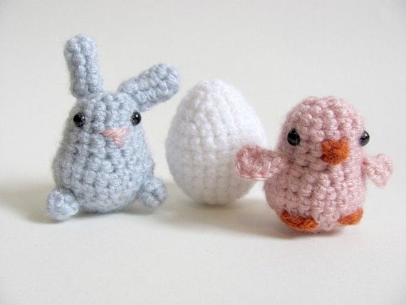 Crochet PATTERN - Amigurumi Baby Chick, Bunny Rabbit, and Easter Egg