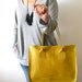 Leather tote, for every day use - yellow lime