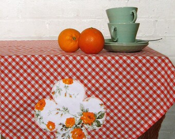mojave rose orange gingham picnic tablecloth