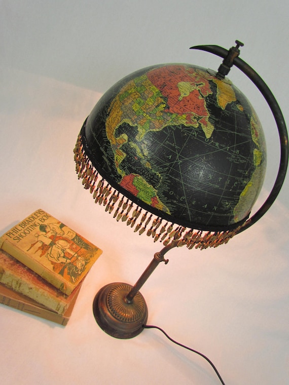 Vintage black globe table lamp, upcycled from antique copper lamp base.