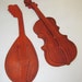 Vintage violin and lute wall hanging instruments, gorgeous autumn pumpkin color and metal by Royal