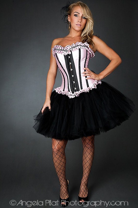 Size Medium pink and black polka dot retro corset by