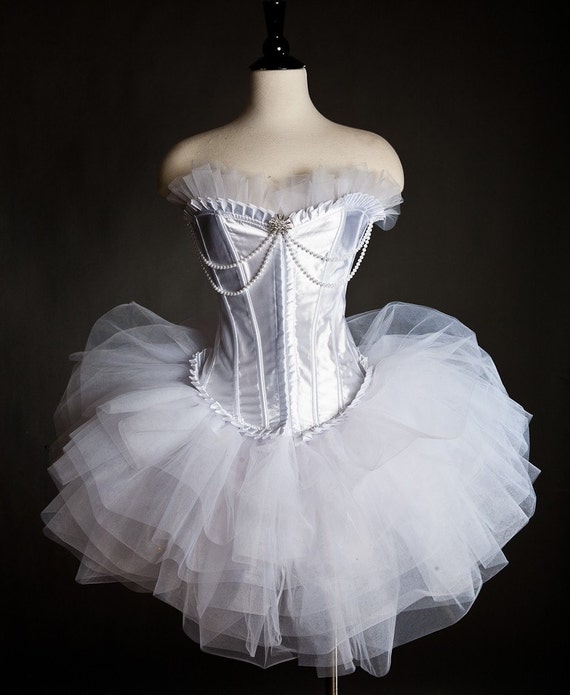 Items similar to Custom size White Tulle Burlesque Corset Prom Dress on