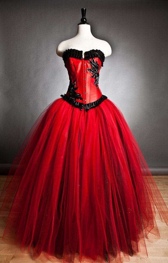 Custom Size red and black burlesque corset Ball gown s-xl