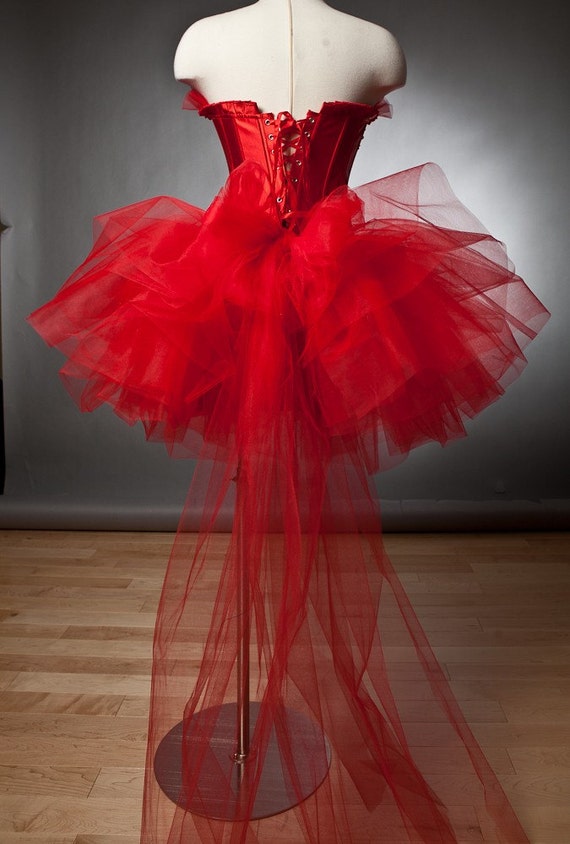 Custom Size red burlesque tutu corset prom dress with