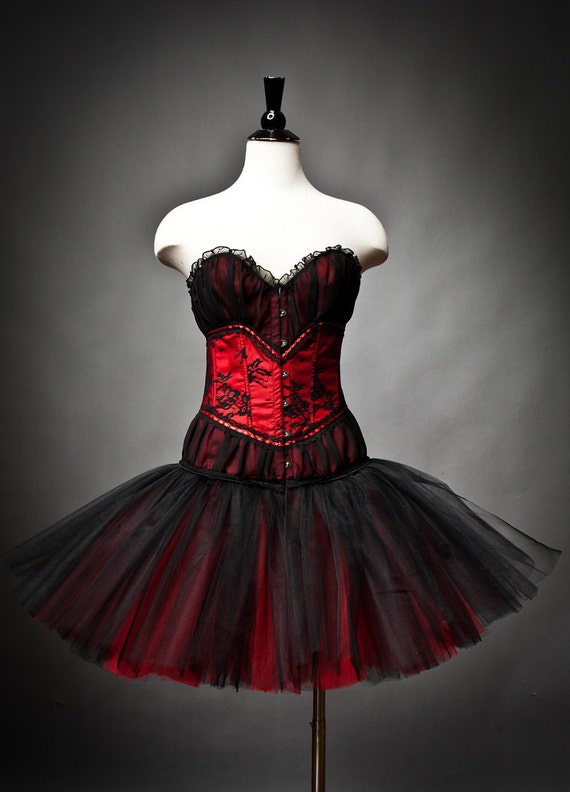 Clearance Size Large red and black lace Burlesque corset tutu