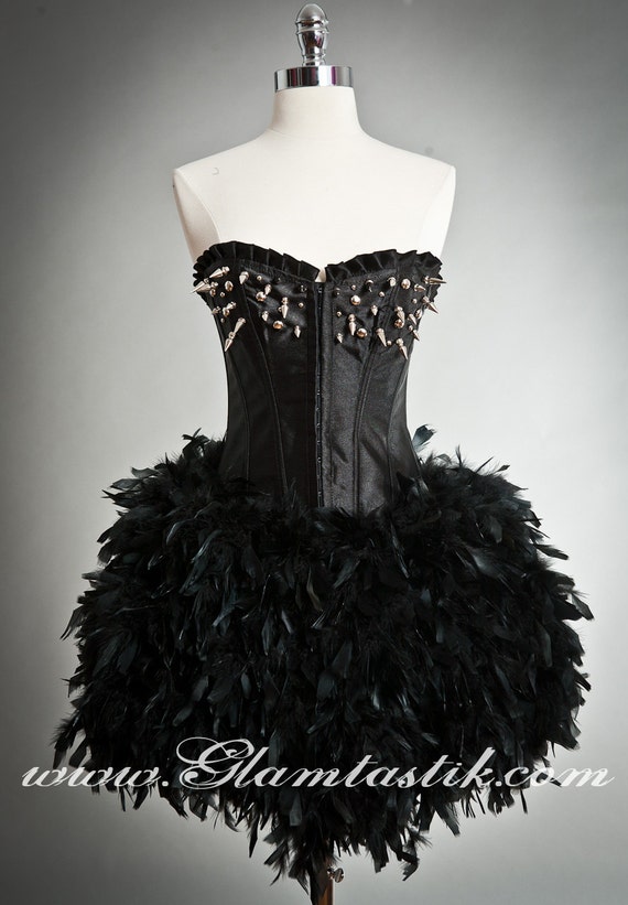 Items similar to Custom Size Spikes and Studs Black Burlesque Feather ...