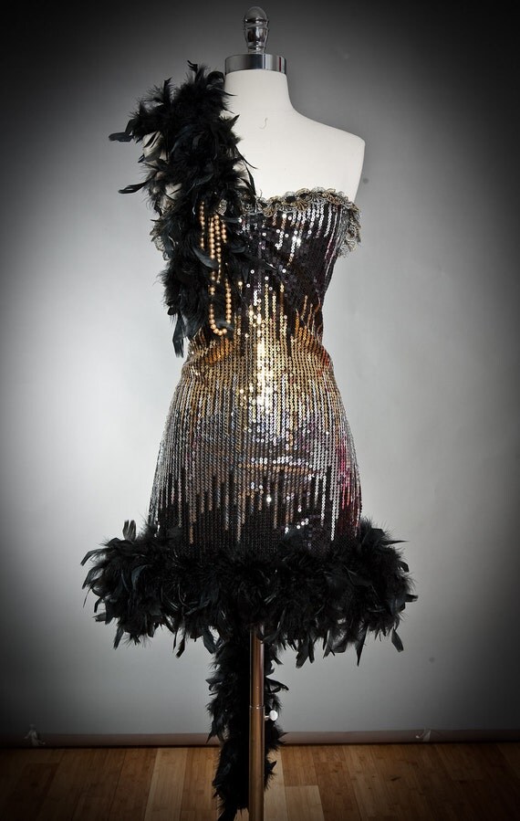 Items similar to Size Medium Black Gold and Silver Sequin featherazs ...