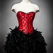 Size Medium Red and Black Polka Dot Burlesque Feather Corset Dress Ready to Ship