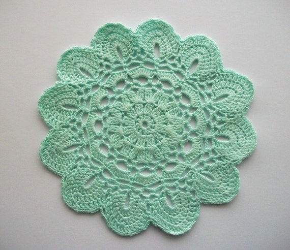 Mint Crochet Doily with Scalloped Edge