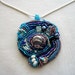 Beaded Blue Pendant on Silver Plated Snake Chain One of a Kind Mixed Media Piece