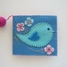 Needle Book Blue Felt with Folk Art Bird and Wet Felted Ball Handsewn