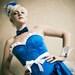 CLEARANCE Royal Blue Cigarette Girl Pinup Corset Costume with Bloomers Bustle Tophat - SugarKitty Corsets