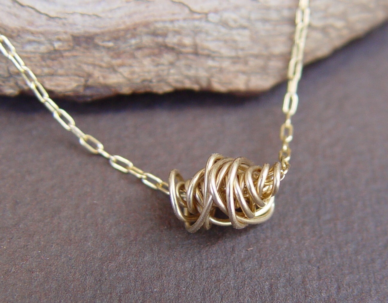 Wire Wrapped Simple Necklace Gold Necklace Gold by ravitschwartz