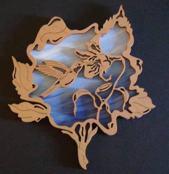 Scroll Saw Art Fretwork Handcrafted Wood Hummingbird Plaque
