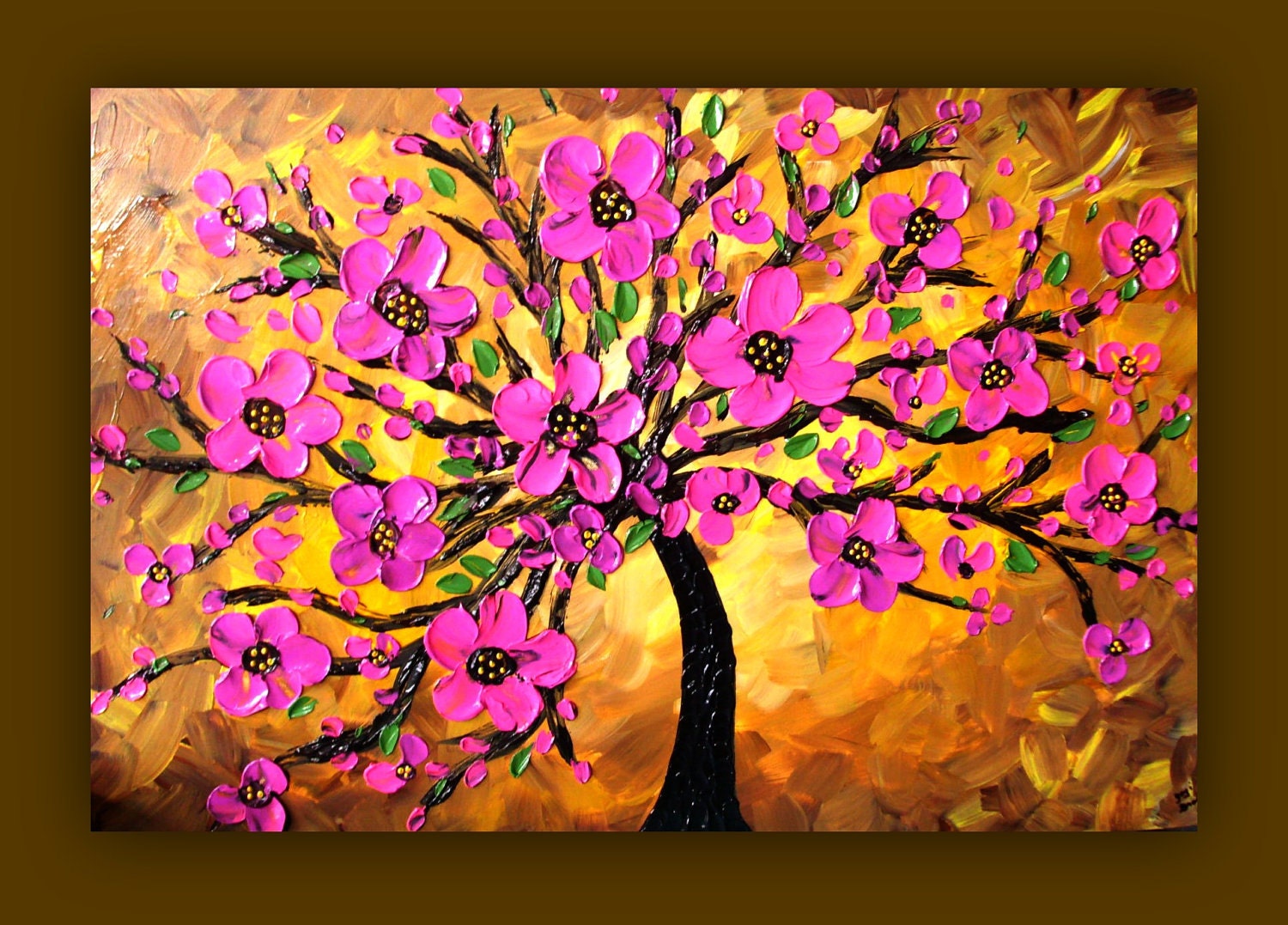 Pink Flower Painting Pink Tree Painting Textured Original