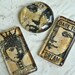 GLASS FACE ACCENTS altered art cabochons round rectangle doll mixed media vintage collage assemblage set of four