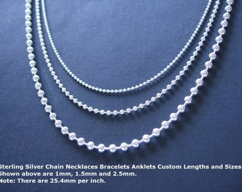24 inch Sterling Silver Bead Chain Necklace with 1.5mm Ball Chain Shiny or Oxidized Patina