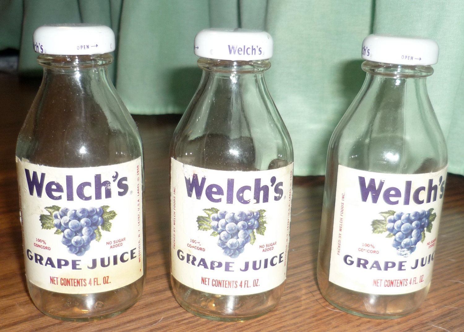 3 Welch's 1968 Grape Juice Bottles