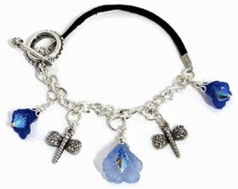 Dragonfly Flower Charm Bracelet, One of a Kind, Gifts for Women Mom Wife Sister Daughter Grandma Teacher Under 25, Stocking Stuffers