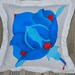 Cushion Cover Pillow Blue and Red Flower Hand Painted