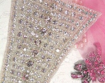 X7 Pyramid Glass Rhinestone Beaded Applique Epaulet 4.5"