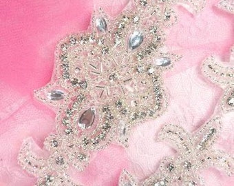 XR75 Silver Beaded Crystal Rhinestone Trim 34" x 2.5"