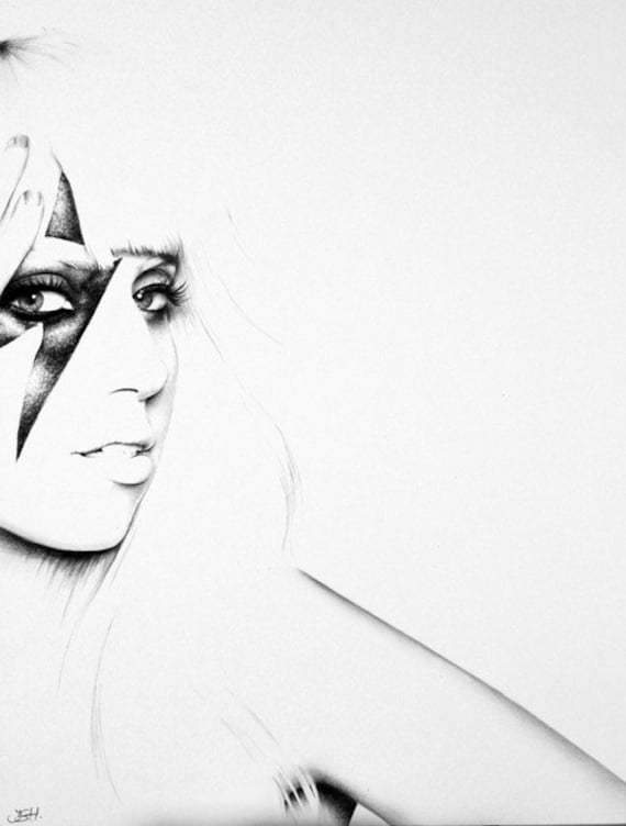 Lady Gaga Original Pencil Drawing Fine Art Portrait