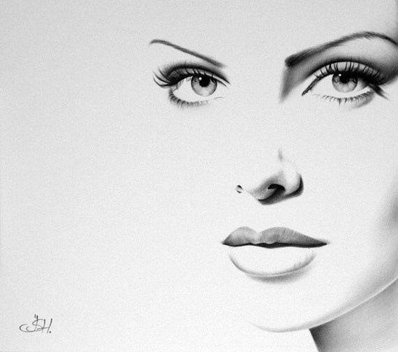 Charlize Theron Original Pencil Drawing Fine Art Minimal