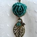 Romantic turquoise flower necklace - Antique bronze - Botanical Jewelry - Leaf - Butterfly