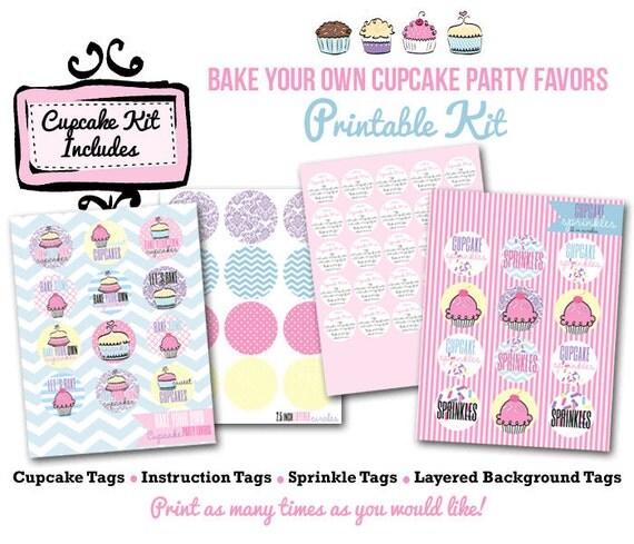 Printable Bake Your Own Cupcake Party Favor Tags