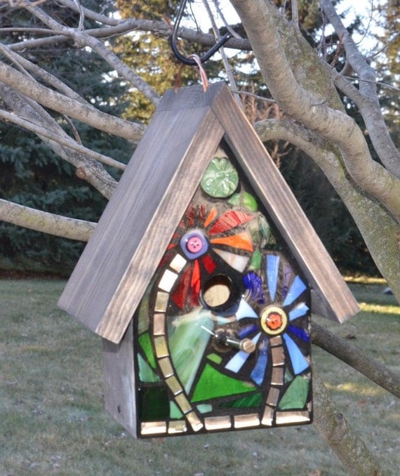Stained Glass Mosaic Birdhouse FRONT ONLY made to order