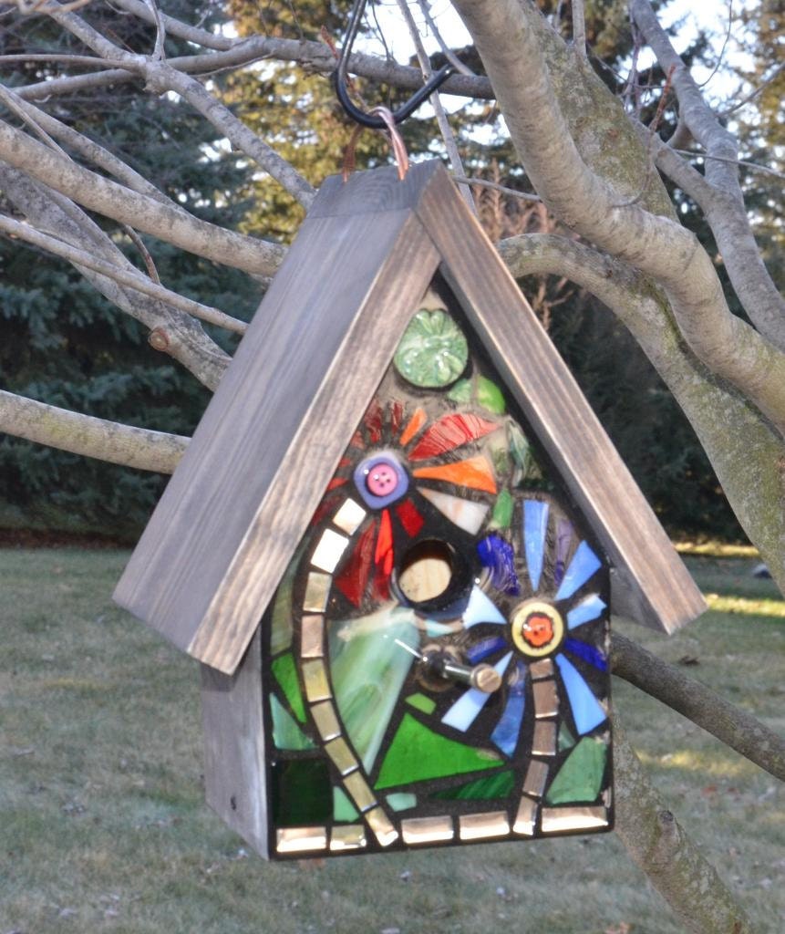 Stained Glass Mosaic Birdhouse FRONT ONLY made to order