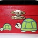 Red Enamel Wood Box With Turtles And A Mesh Window In Lid Size 3 3/4"x 2 1/8"