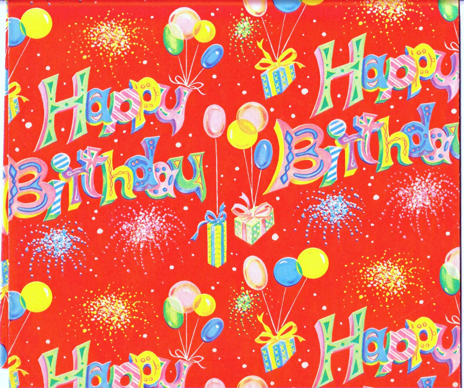 Vintage GIFT WRAP / Wrapping Paper Happy Birthday With