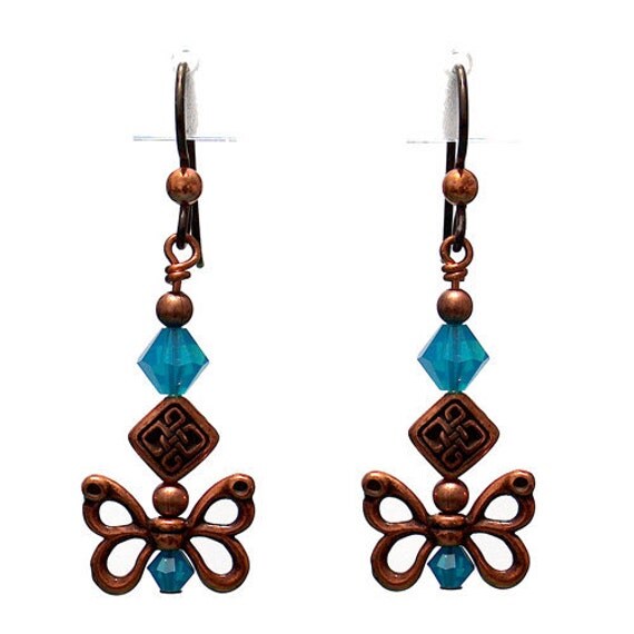 Items similar to Celtic Butterfly Wing Earrings 45mm length ocean