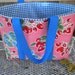 Large oilcloth tote bag with retro strawberries on bubble gum pink
