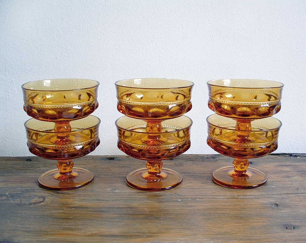 Vintage Indiana Glass Amber Sherbet Compotes 6