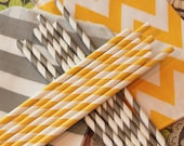 Paper Straw, Party Straw Assortment , 30 Yellow and Grey Striped Paper Straws, Drinking Straws, Party, Wedding,Formals, Business, Graduation Il_170x135