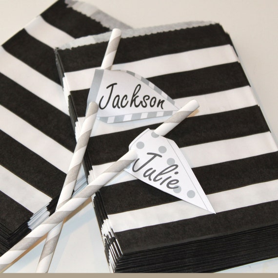 Items similar to Favor Bags 24 BLACK STRIPE WIDE Party Favor Bags