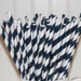 100 NAVY Striped Paper Straws with Printable Paper Flags - Wedding - Dinner Parties - Birthday - Made In USA