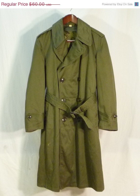 CLEARANCE Olive Green Military Trench Coat Small by WartimeRecess