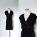 1970s Dress / 70s Black Velvet Faux Wrap Dress / Red Trim (medium large)