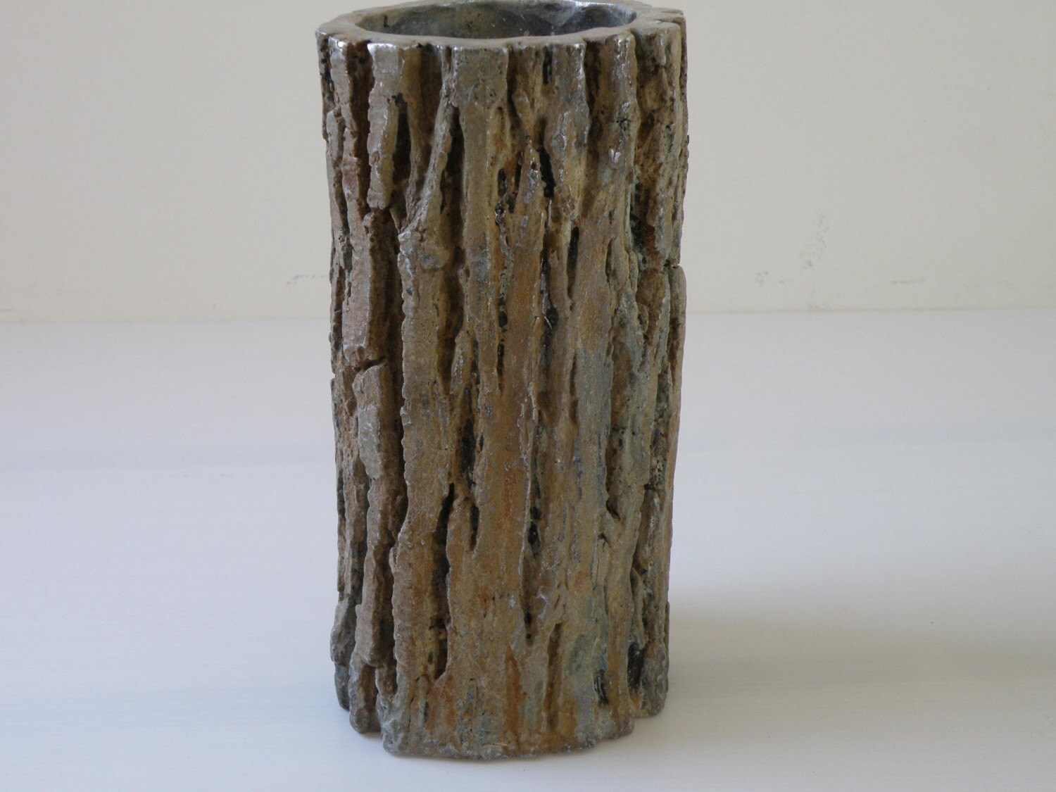 TREE TRUNK CAST ALUMINUM VASE